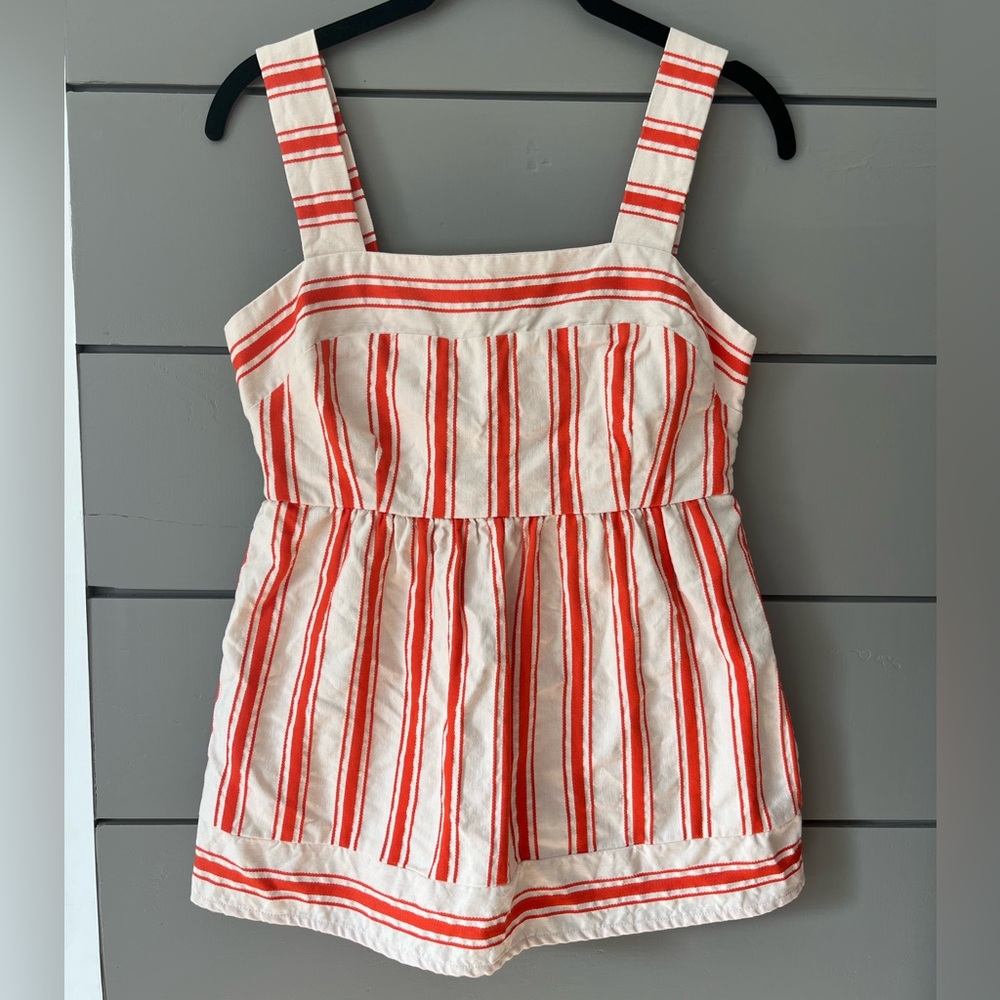 Cabi Brunch Top Adjustable Strap Womens Size XS Orange and‎ Cream Stripes EUC